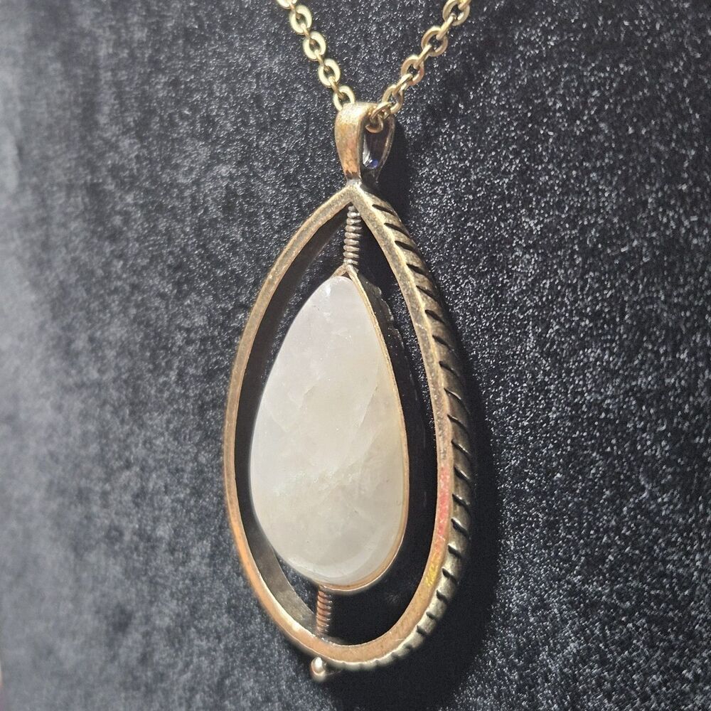 Stella & Dot Brass Tone Rose Quartz Teardrop Pendant Chain Necklace 36-39" - Picture 6 of 13